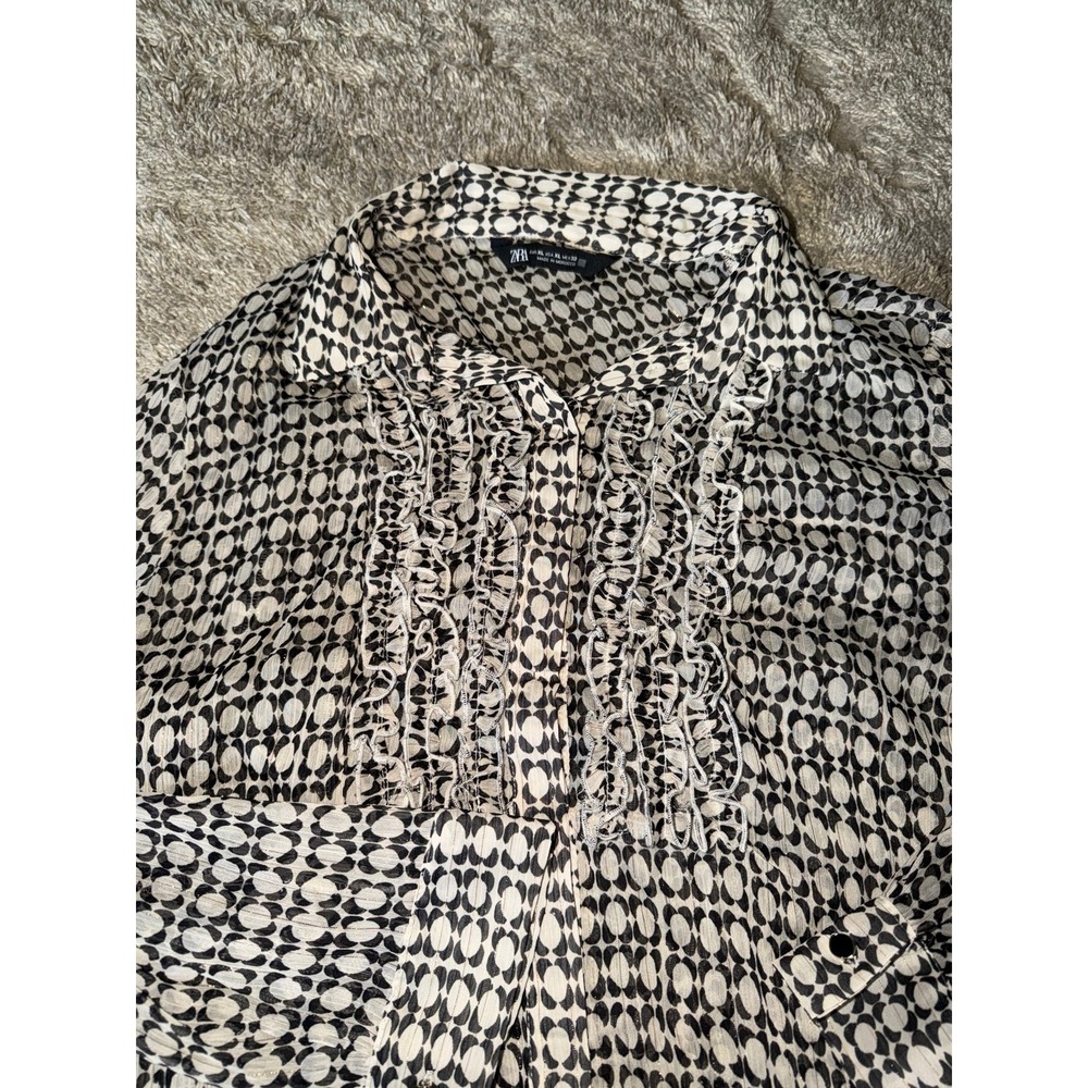 Zara Button Front Pleated Ruffled Blouse - Picture 2 of 2